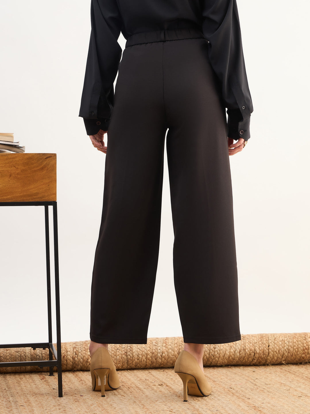 Women Black Darted Slouchy Pants