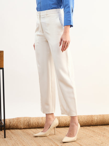 Women White Darted Slouchy Pants