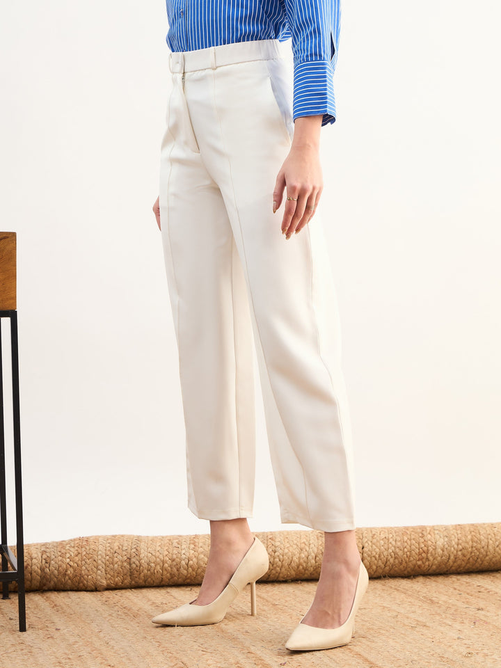 Women White Darted Slouchy Pants