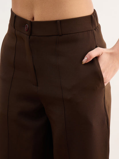 Women Coffee Brown Darted Slouchy Pants