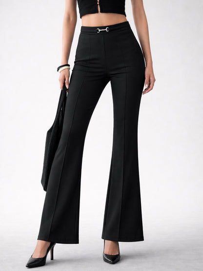 Black Front Metal Trim Bell Bottom Pants
