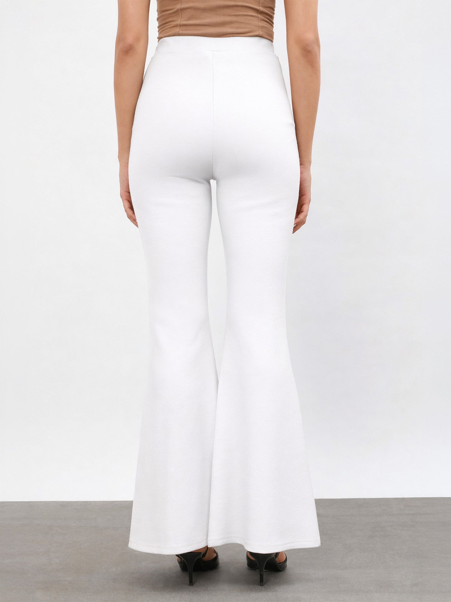 White Front Metal Trim Bell Bottom Pants