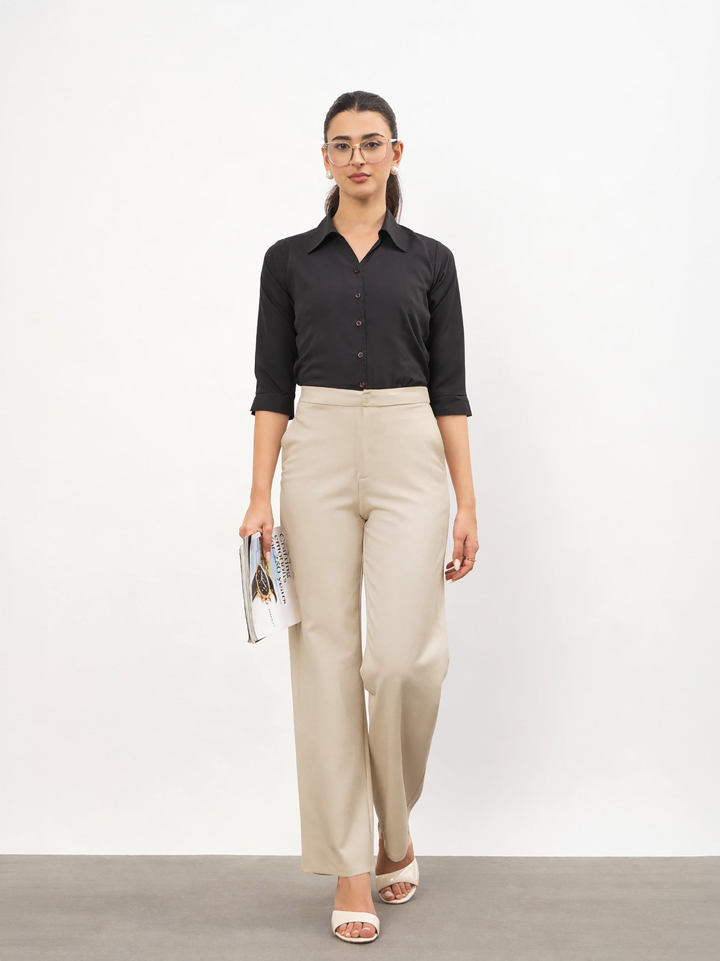 Beige Roma Straight Fit Pants