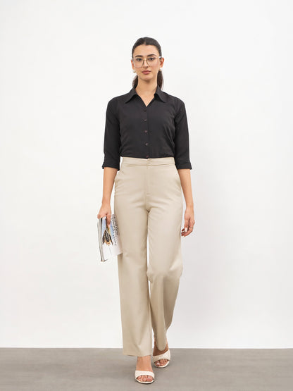 Beige Roma Straight Fit Pants