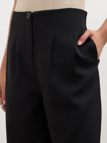 Black Dual-Dart No-waistband Mid Rise Korean Pants