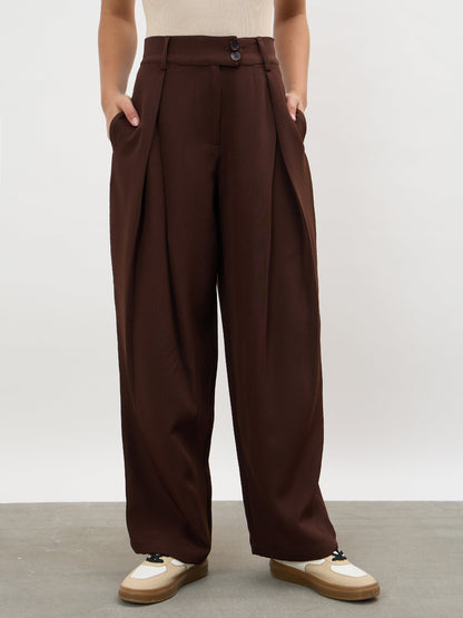Dark Brown Overlapping Pleats Korean Pants