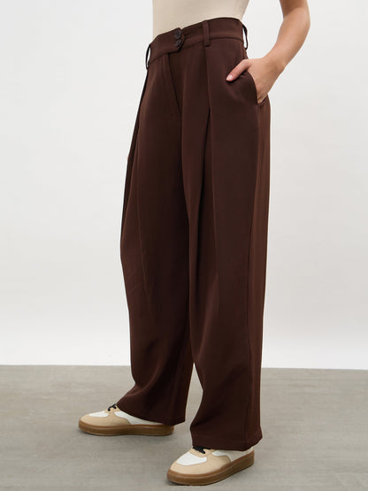 Dark Brown Overlapping Pleats Korean Pants
