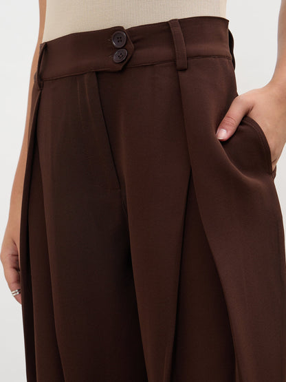 Dark Brown Overlapping Pleats Korean Pants