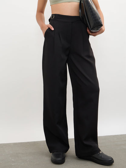 Black Double Waist Adjuster Korean Pants