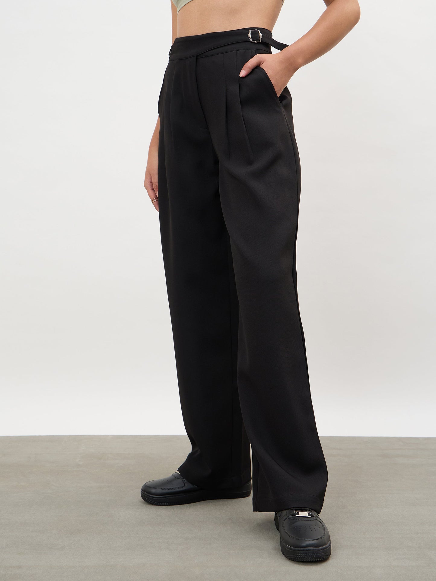 Black Double Waist Adjuster Korean Pants