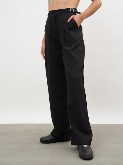 Black Double Waist Adjuster Korean Pants