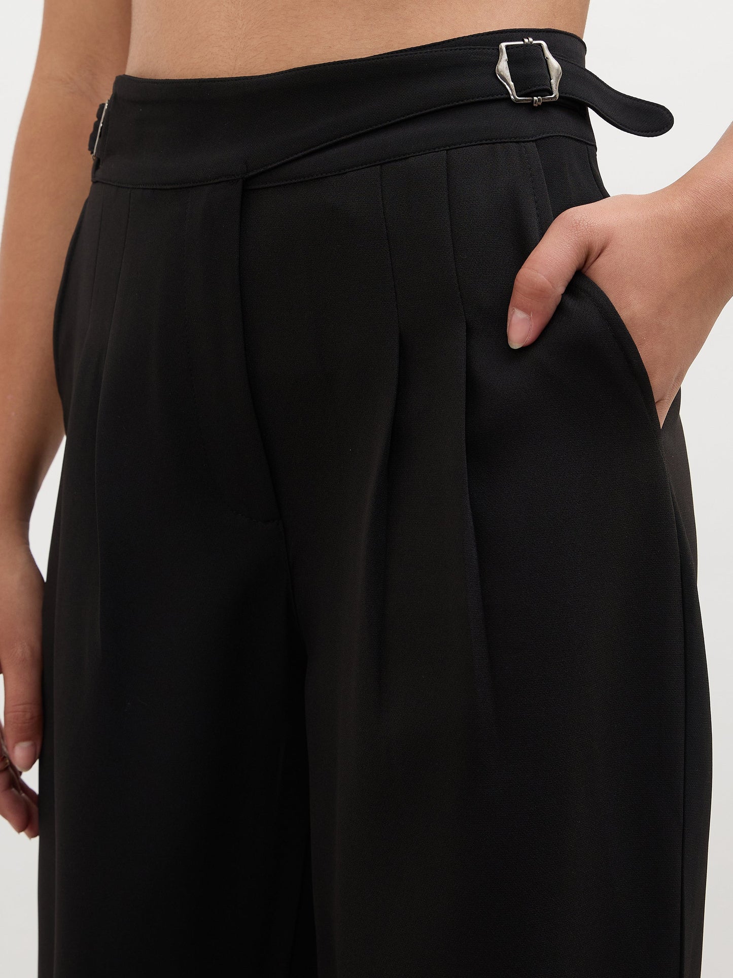 Black Double Waist Adjuster Korean Pants