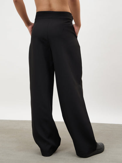 Black Double Waist Adjuster Korean Pants