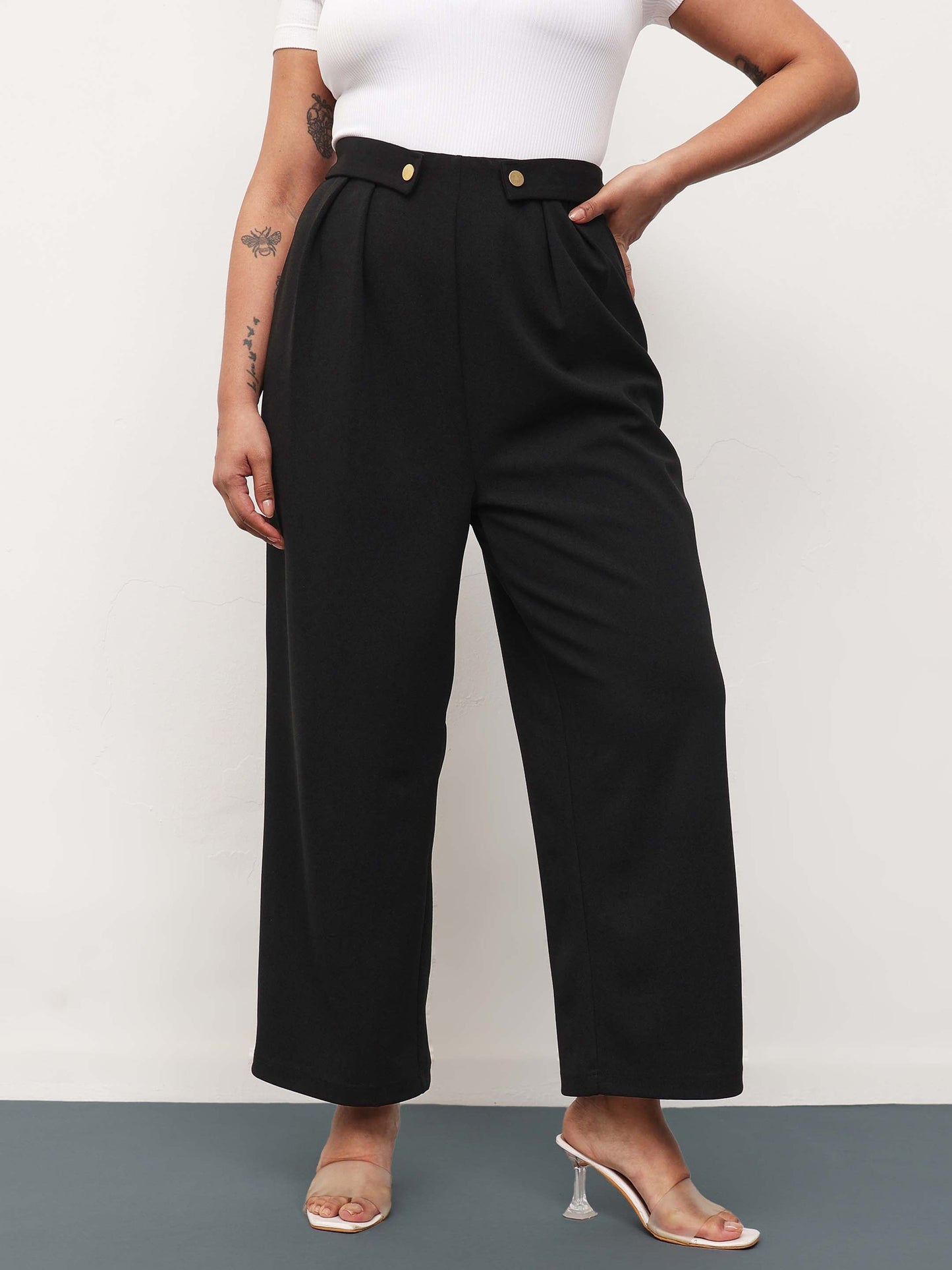 Black Front Pleated Straight Pants