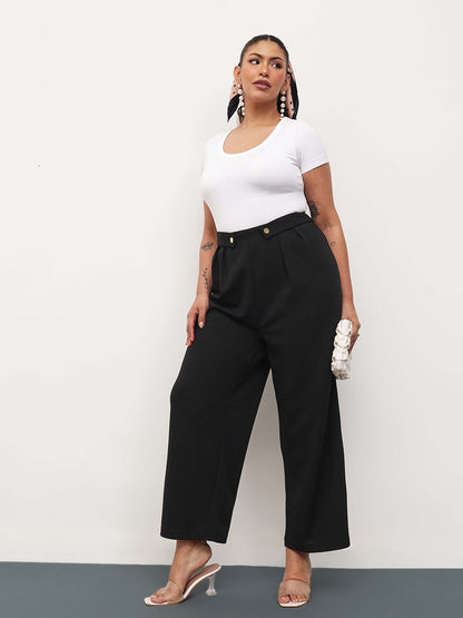 Black Front Pleated Straight Pants