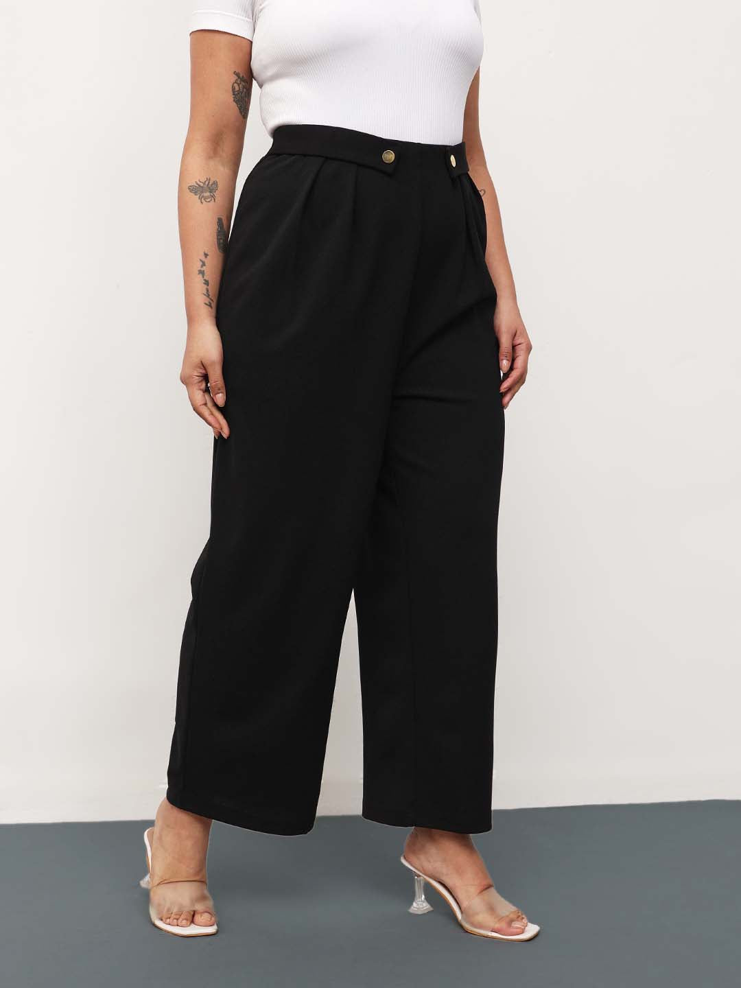 Black Front Pleated Straight Pants