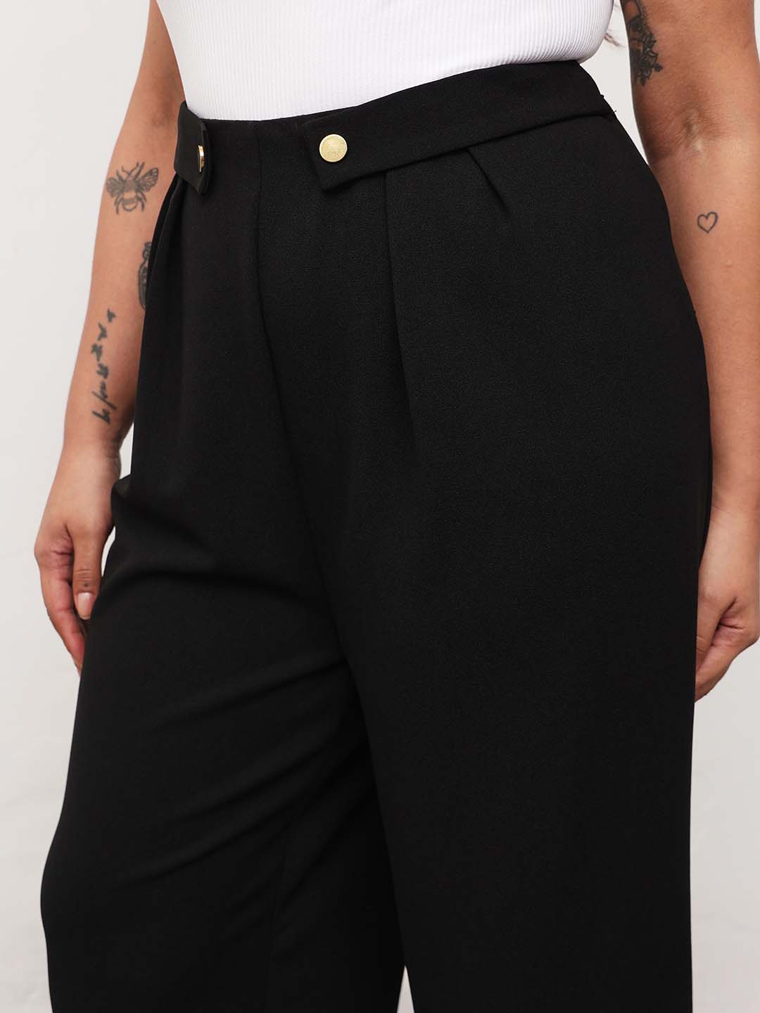 Black Front Pleated Straight Pants