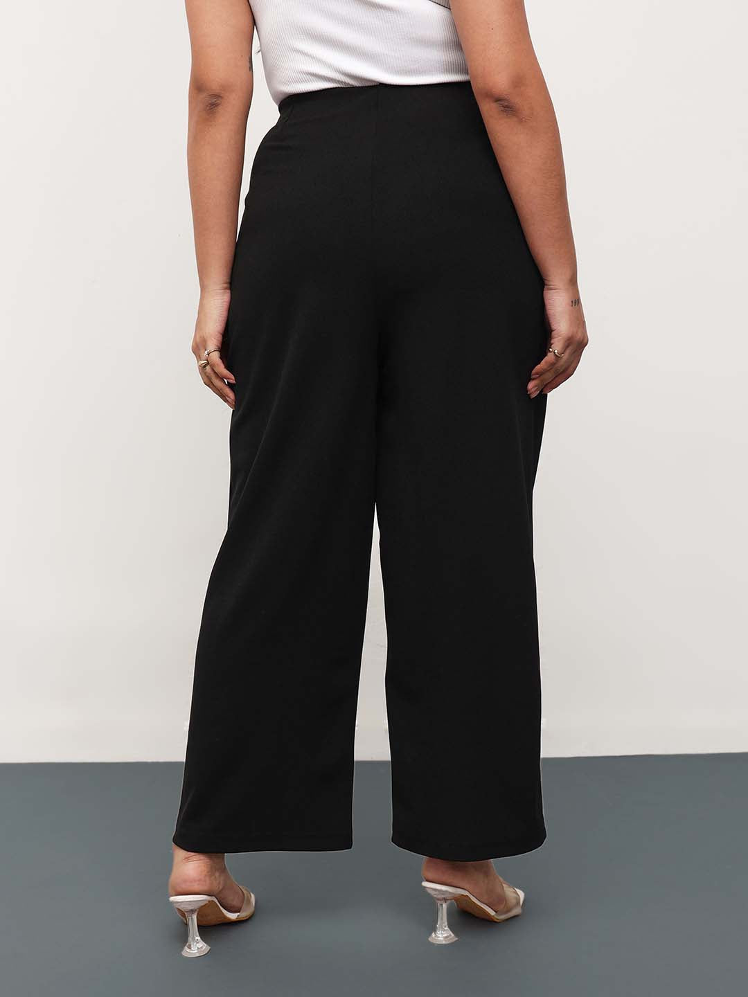 Black Front Pleated Straight Pants