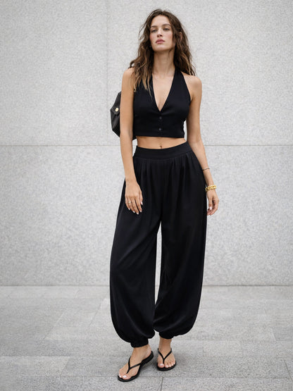Black Front Pleated Balloon Pants