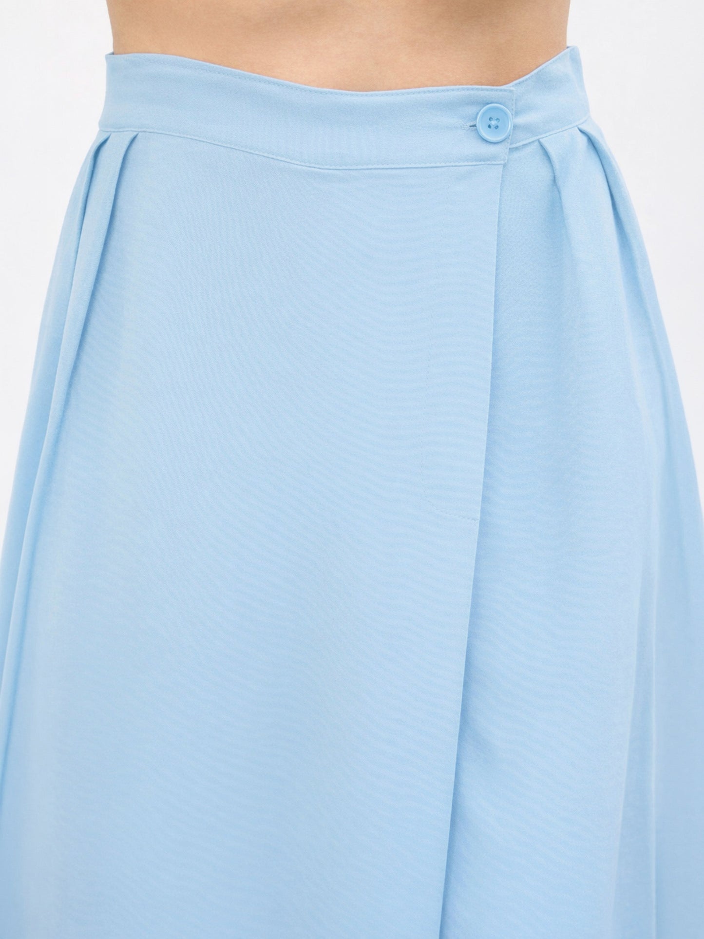 Blue Wrap Side Pleated Straight Pants