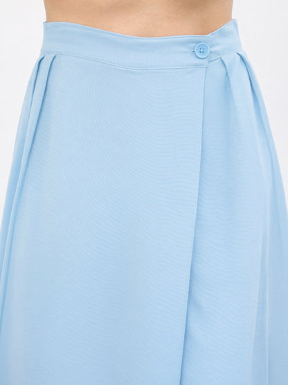 Blue Wrap Side Pleated Straight Pants