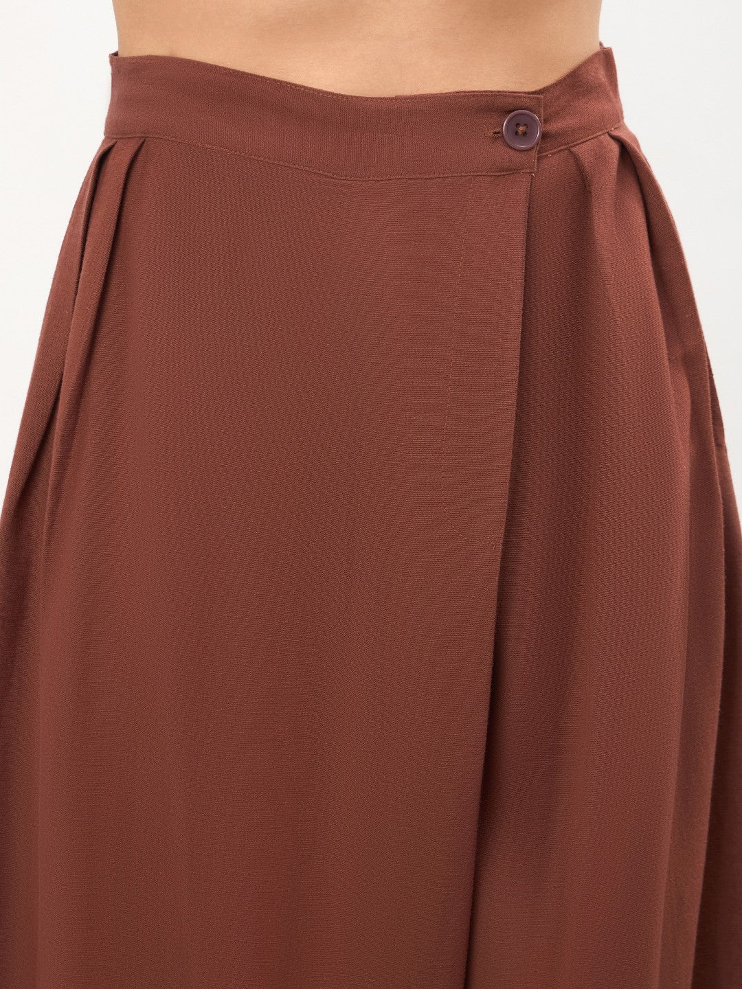 Brown Wrap Side Pleated Straight Pants