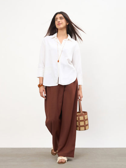 Brown Wrap Side Pleated Straight Pants