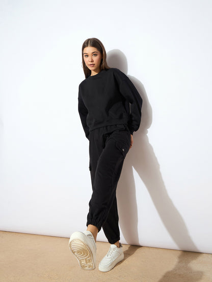 Women Black Side Pocket Joggers