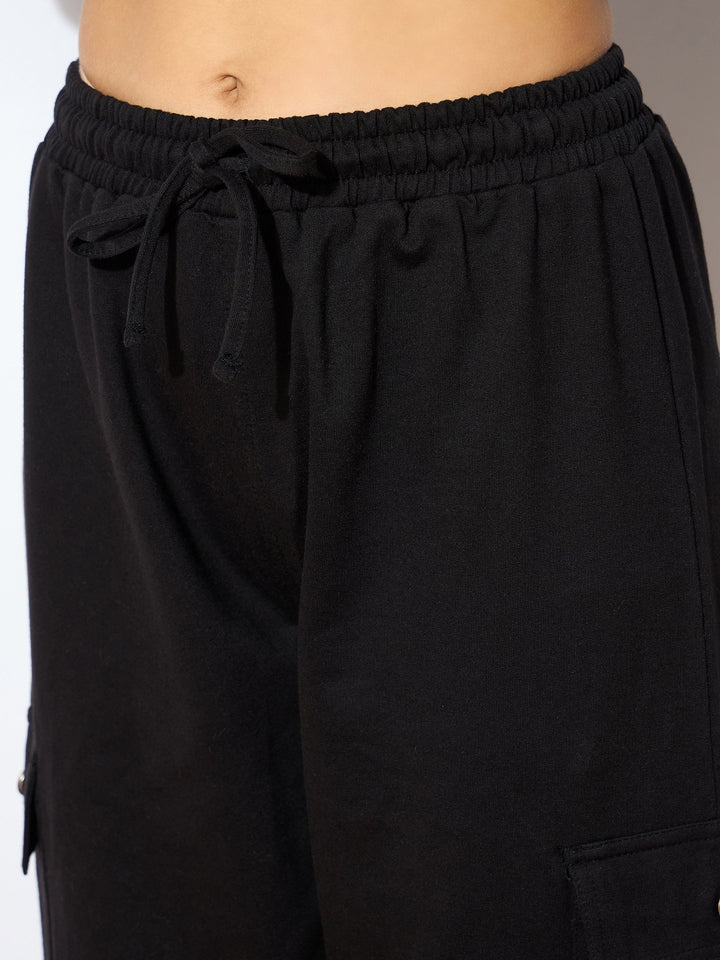 Women Black Side Pocket Joggers