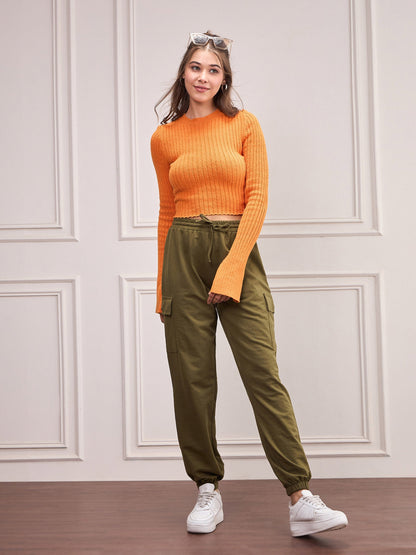 Women Olive Side Pocket Joggers