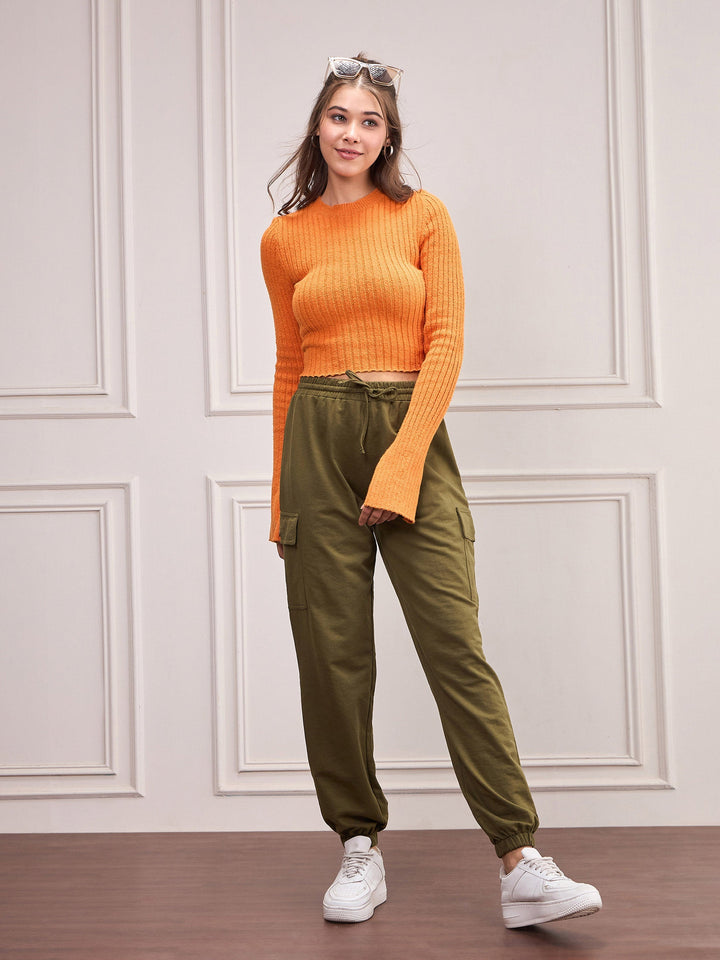 Women Olive Side Pocket Joggers