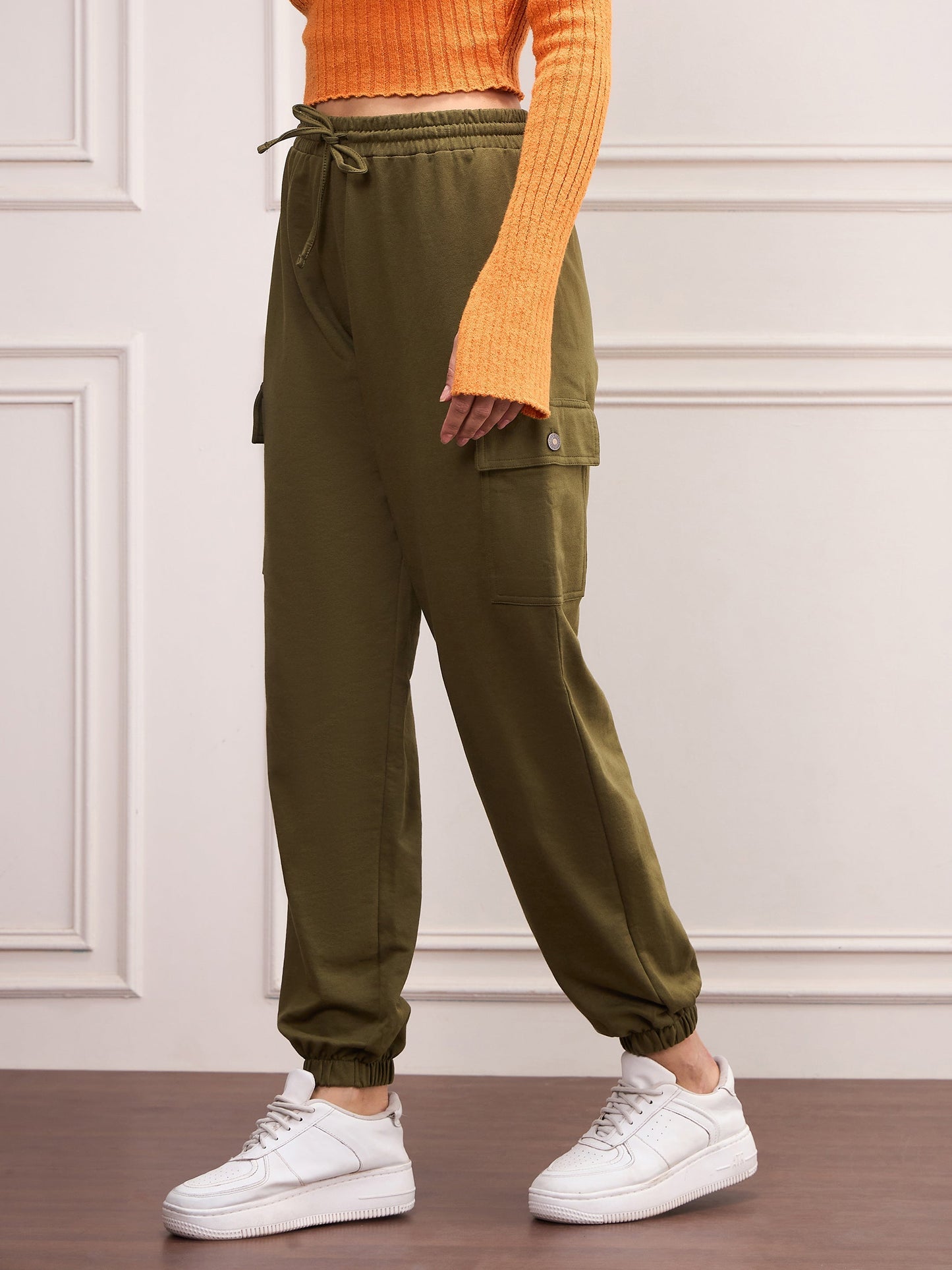 Women Olive Side Pocket Joggers