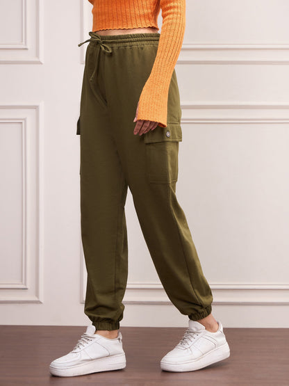 Women Olive Side Pocket Joggers