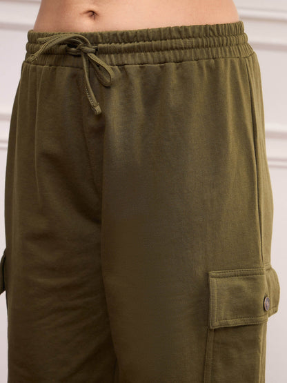 Women Olive Side Pocket Joggers