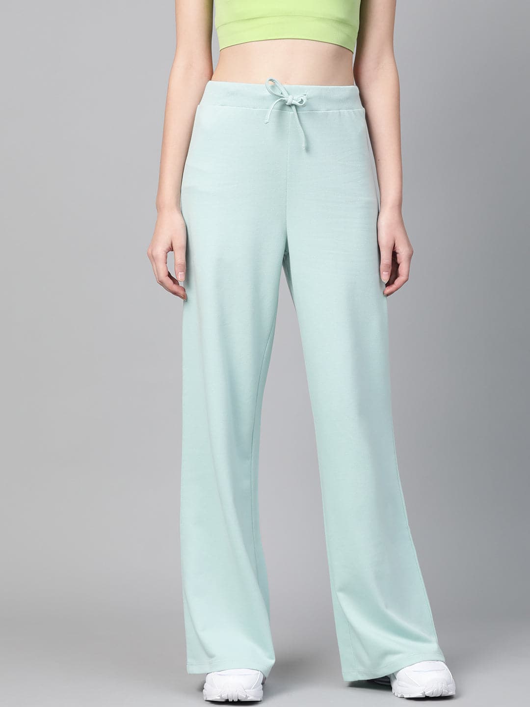 Women's Sea Green Terry Wide Leg Drawstring Pants in Cotton by Sassafras for wholesale, bulk, supplier, manufacturer and wholesaler buyers from Trendphoria