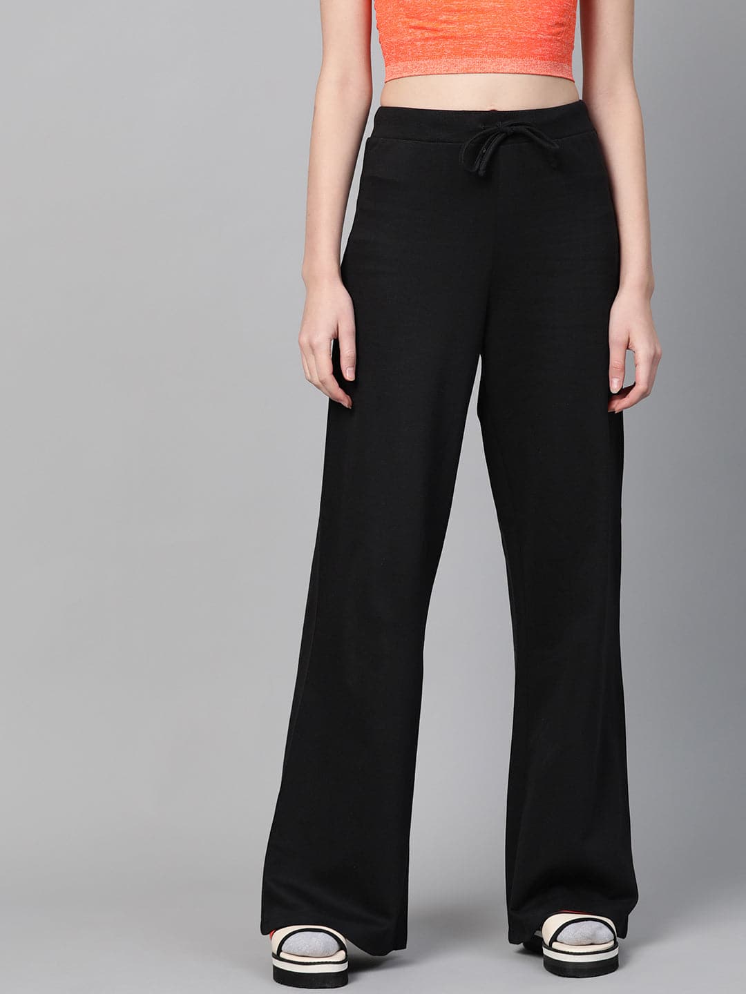 Women's Black Terry Wide Leg Drawstring Pants in Cotton by Sassafras for wholesale, bulk, supplier, manufacturer and wholesaler buyers from Trendphoria