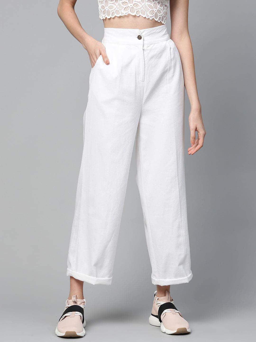 Women's White Twill Wide Leg Pants in Cotton by Sassafras for wholesale, bulk, supplier, manufacturer and wholesaler buyers from Trendphoria