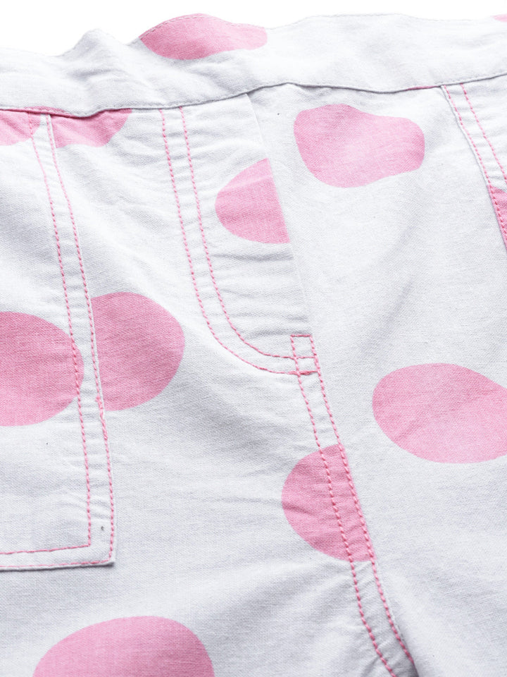 Pink &amp; Grey Polka Print Tapered Pants