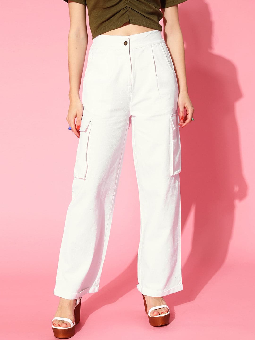 Women's Women White Box Pockets Straight Pants in Cotton by Sassafras for wholesale, bulk, supplier, manufacturer and wholesaler buyers from Trendphoria