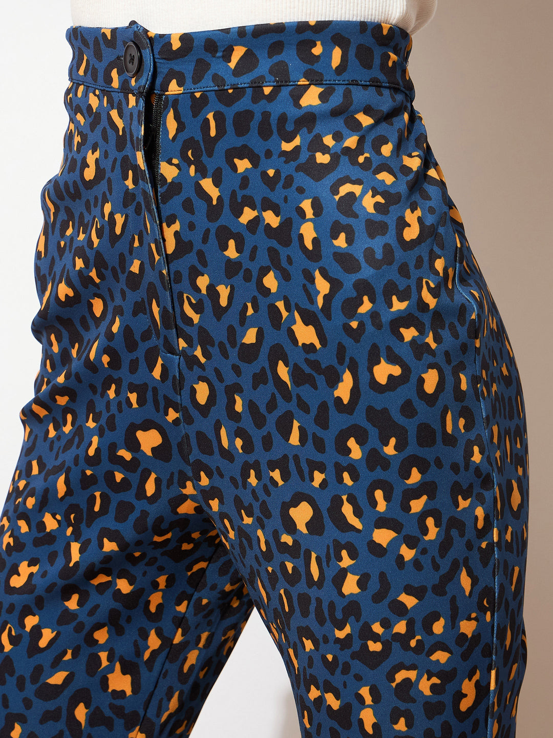 Women Navy Cheetah Scuba Bell Bottom Pants