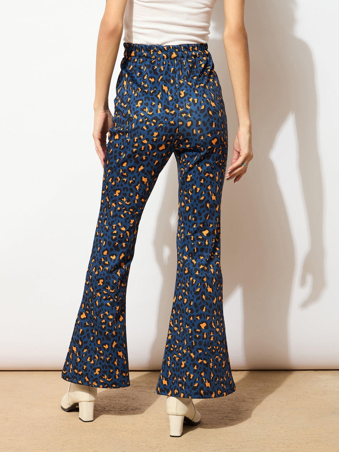 Women Navy Cheetah Scuba Bell Bottom Pants