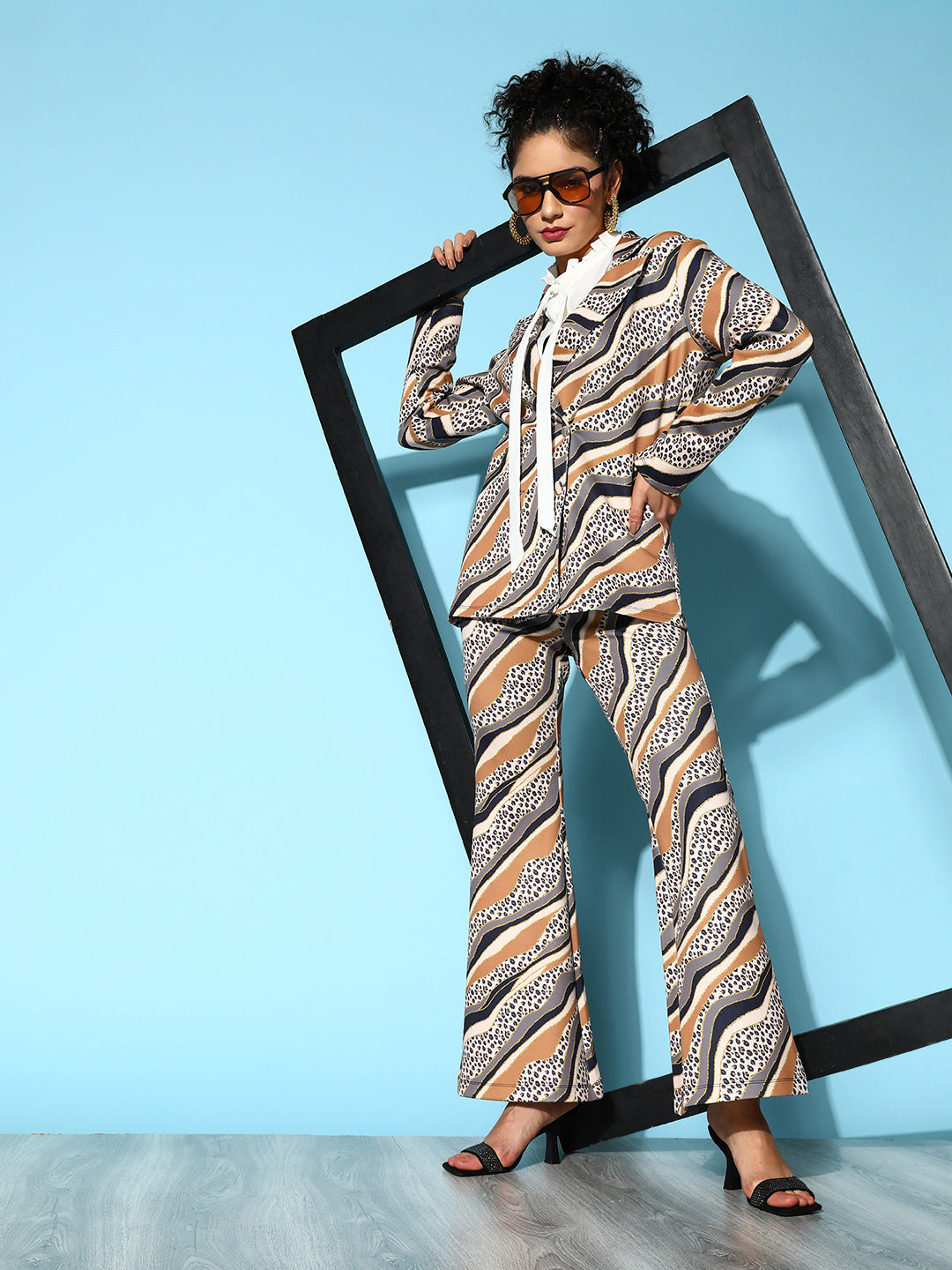 Brown Cheetah Stripes Scuba Bell Bottom Pants