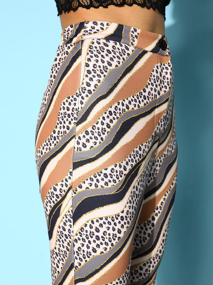 Brown Cheetah Stripes Scuba Bell Bottom Pants