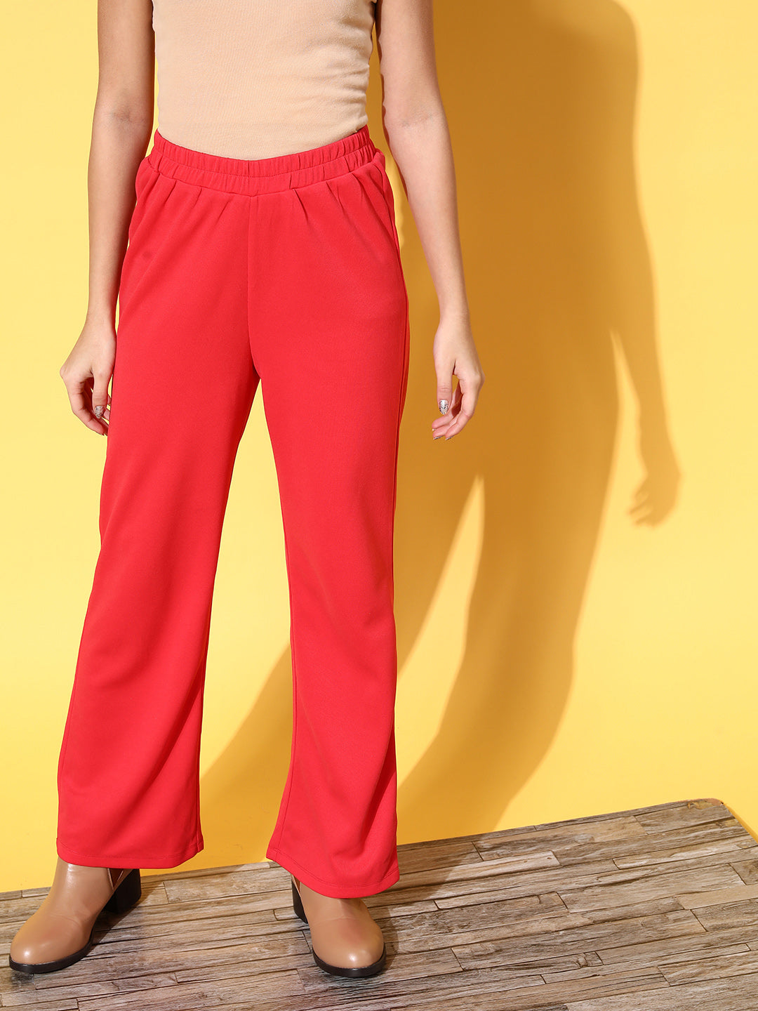 Red Rib Straight Track Pants
