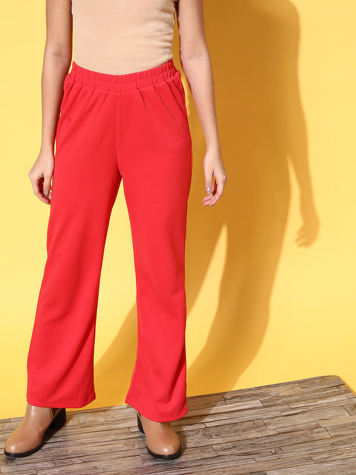 Red Rib Straight Track Pants