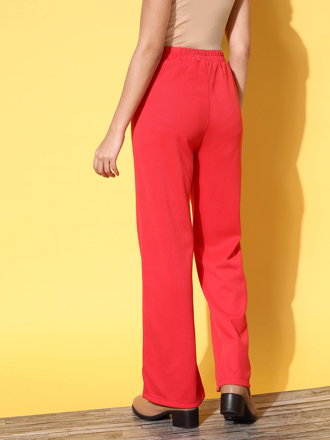 Red Rib Straight Track Pants