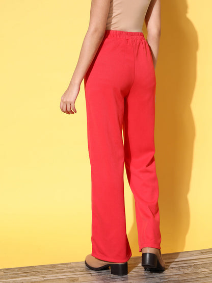 Red Rib Straight Track Pants