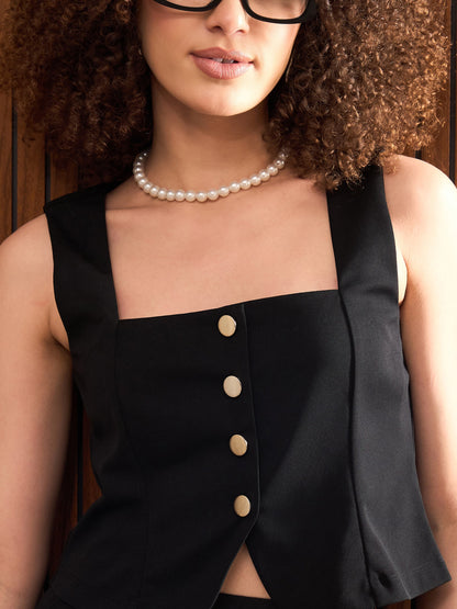 Black Button Down Top With Elasticated Pants