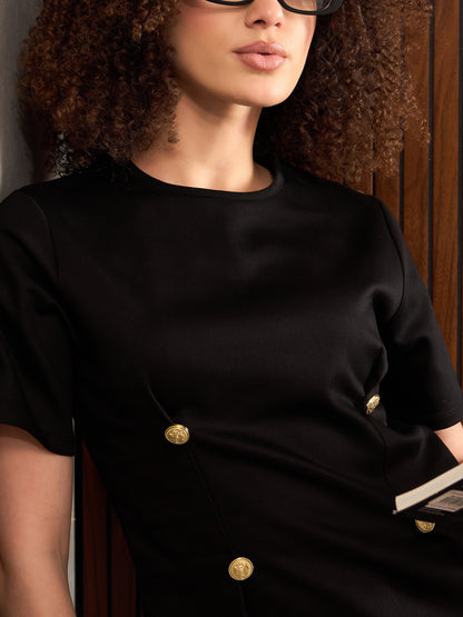 Women Black Button Down Darted Top with Pants