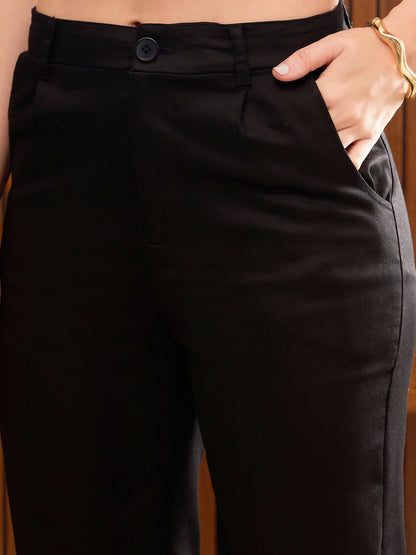 Women Black Button Down Darted Top with Pants